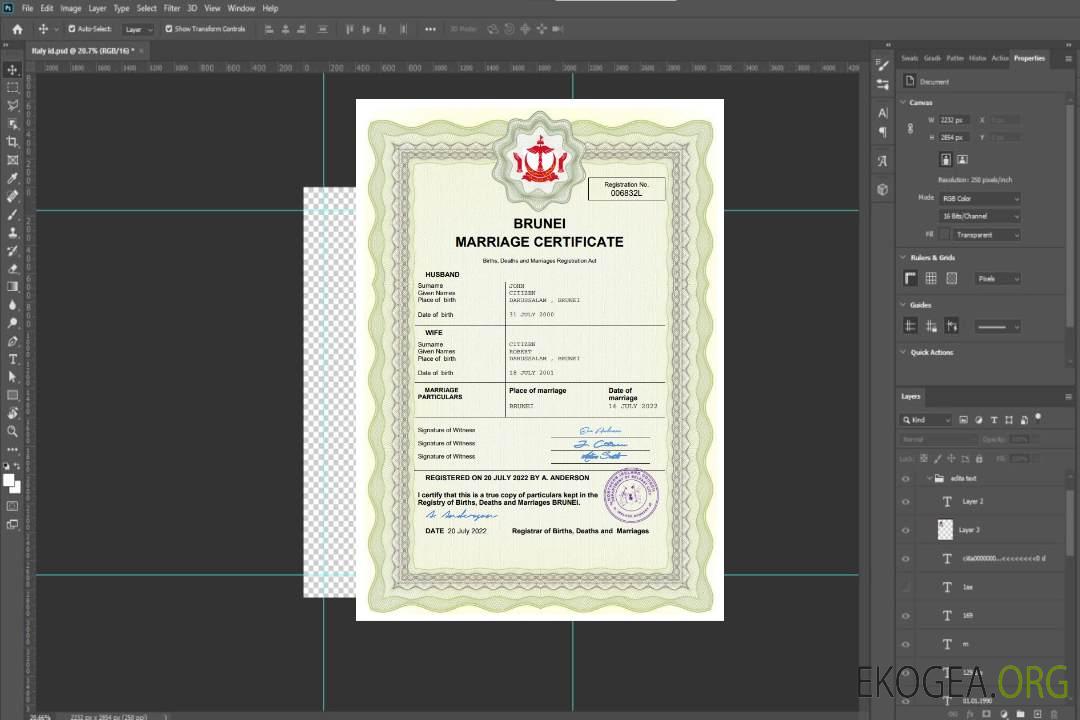 Modèle Word et PDF de certificat de mariage au Brunei template